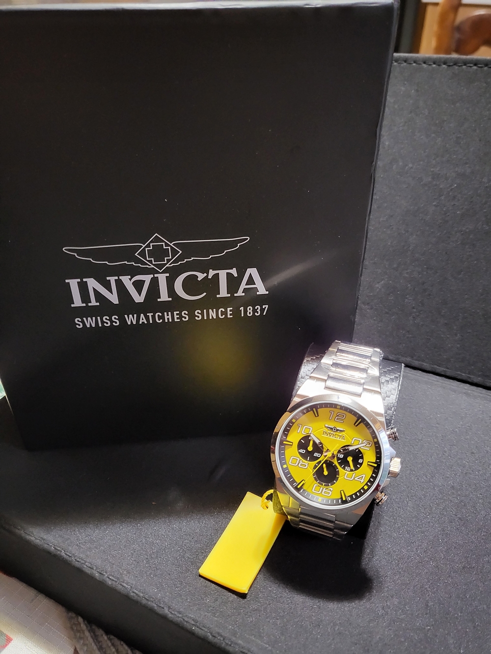 New!Invicta Silver Watch with Yellow Dial and Racing Model Set Watch Model 50420 - Picture 6 of 9